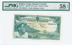 GREECE: BELGIAN CONGO: 20 Francs (1.3.1957) ... 