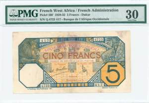 GREECE: FRENCH WEST AFRICA / DAKAR: 5 Francs ... 