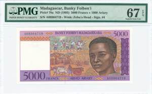 GREECE: MADAGASCAR: 5000 Francs = 1000 ... 