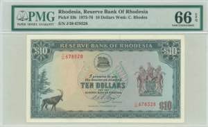 GREECE: RHODESIA: 10 Dollars (3.12.1975) in ... 