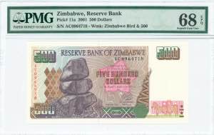 GREECE: ZIMBABWE: 500 Dollars (2001) in dark ... 