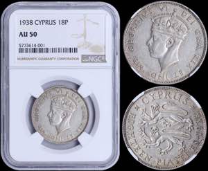 CYPRUS: 18 Piastres (1938) in silver (0,925) ... 