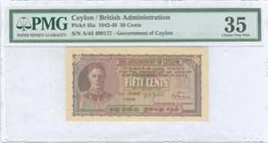 GREECE: CEYLON: 50 Cents (1.6.1948) in lilac ... 