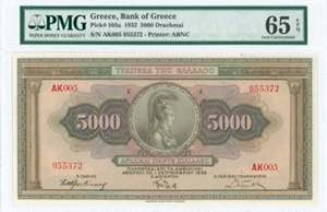 GREECE: 5000 Drachmas (1.9.1932) in brown on ... 
