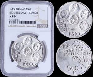 GREECE: BELGIUM: 500 Francs (1980) in silver ... 