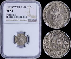 GREECE: SWITZERLAND: 1/2 Franc (1921 B) in ... 