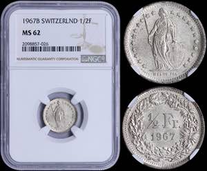 GREECE: SWITZERLAND: 1/2 Franc (1967 B) in ... 