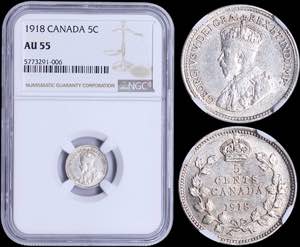 GREECE: CANADA: 5 Cents (1918) in silver ... 