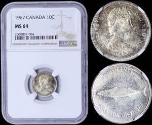 GREECE: CANADA: 10 Cents (1967) in silver ... 
