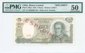 GREECE: CHILE: Specimen of 5 Pesos (1975) in ... 