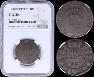 GREECE: 10 Lepta (1838/7) (type I) in copper ... 