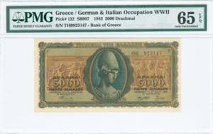 GREECE: 5000 Drachmas (19.7.1943) in green ... 