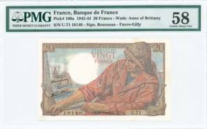 GREECE: FRANCE: 20 Francs (28.1.1943) in red ... 