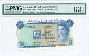 GREECE: BERMUDA: 1 Dollar (6.2.1970) in dark ... 