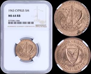 CYPRUS: 5 Mils (1963) in bronze with ... 