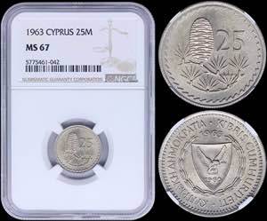 CYPRUS: 25 Mils (1963) in copper-nickel with ... 