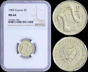 CYPRUS: 2 Cents (1983) in nickel-brass with ... 