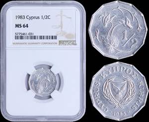 CYPRUS: 1/2 Cent (1983) in aluminum with ... 