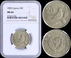 CYPRUS: 20 Cents (1983) in nickel-brass with ... 