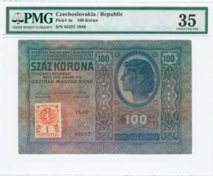 GREECE: CZECHOSLOVAKIA: 100 Korun (ND 1919 / ... 