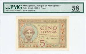 GREECE: MADAGASCAR: 5 Francs (ND 1937) in ... 