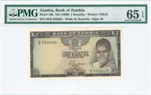 GREECE: ZAMBIA: 1 Kwacha (ND 1969) in dark ... 