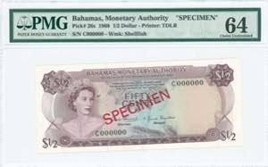GREECE: BAHAMAS: Specimen of 1/2 Dollar (Law ... 