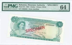 GREECE: BAHAMAS: Specimen of 1 Dollar (Law ... 