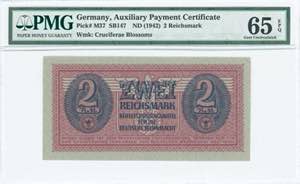 GREECE: 2 Reichsmark (ND 1942) in dark blue ... 