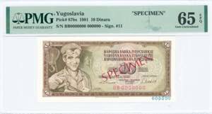 GREECE: YUGOSLAVIA: Specimen of 10 Dinara ... 