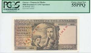 GREECE: Specimen of 5000 Drachmas (9.6.1947) ... 