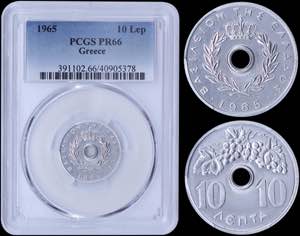 GREECE: 10 Lepta (1965) in copper-nickel ... 