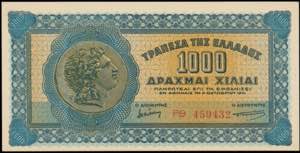 GREECE: 1000 Drachmas (1.10.1941) in blue on ... 