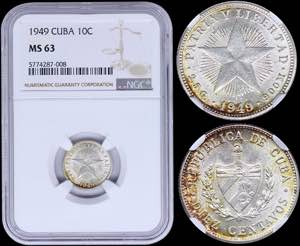 GREECE: CUBA: 10 Centavos (1949) in silver ... 