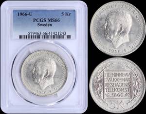 GREECE: SWEDEN: 5 Kronor (1966 U) in silver ... 