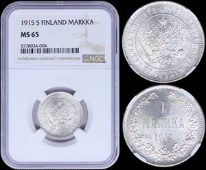 GREECE: FINLAND: 1 Markka (1915 S) in silver ... 
