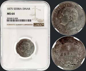 SERBIA: 1 Dinar (1875) in silver (0,835). ... 