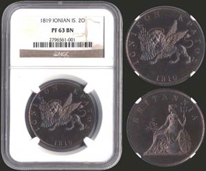 2 Obols (1819) in copper with Seated ... 