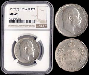 INDIA-BRITISH: Rupee {1909(c)} in silver ... 