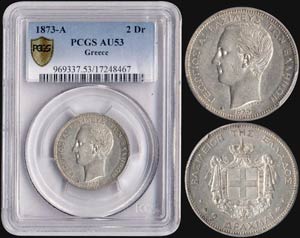 2 drx (1873 A) (type I) in silver with ... 