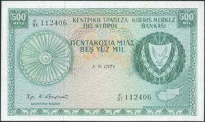  BANKNOTES OF CYPRUS - 500 Mils (1.9.1971) ... 