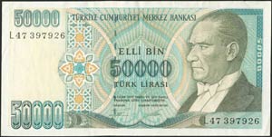 TURKEY: 50000 Lira (L.1970 - 1995 issue) in ... 