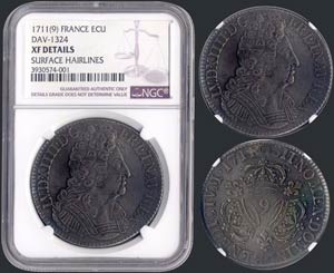 FRANCE: 1 ECU {1711 (9)} in silver. Obv: ... 
