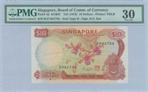 SINGAPORE: 10 Dollars (ND 1973) in red on ... 