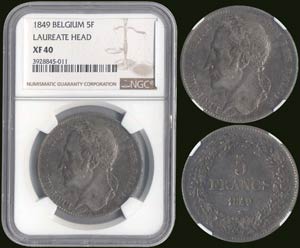 BELGIUM: 5 Francs (1849) in silver (0,900). ... 