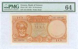  BANKNOTES ISSUED AFTER WWII - 10 drx ... 