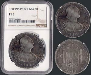 BOLIVIA: 8 Reales (1800 PTS PP) in silver ... 
