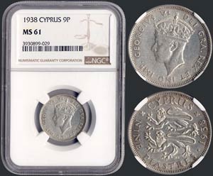 9 Piastres (1938) in silver with Crowned ... 