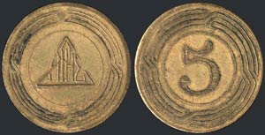 Private token in brass. Obv: ΣΑΡΗΣ. ... 