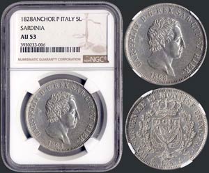 ITALIAN STATES - SARDINIA: 5 Lire (1828 ... 